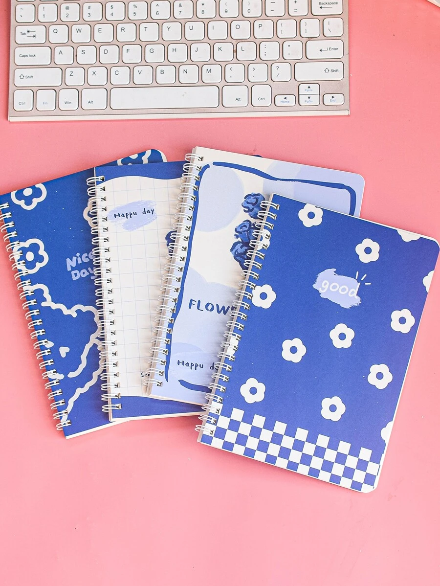 MOKA 4入組花和字母圖案線圈筆記本