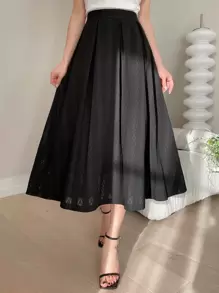 DAZY Solid High Waist Flared Skirt