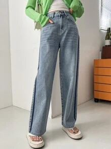 DAZY High Waist Straight Leg Jeans - Medium Wash - View 1