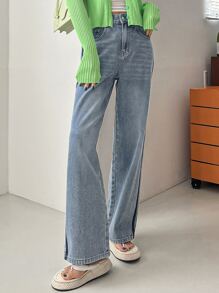 DAZY High Waist Straight Leg Jeans - Medium Wash - View 2