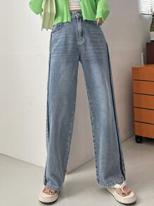 DAZY High Waist Straight Leg Jeans - Medium Wash - View 4