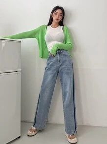 DAZY High Waist Straight Leg Jeans - Medium Wash - View 7