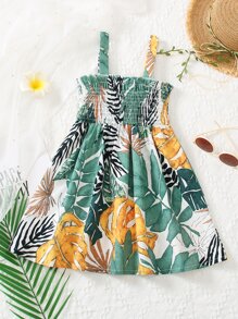 小女童熱帶圖案吊帶洋裝