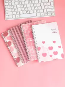 4 piezas/paquete A5 cuaderno espiral con 60 páginas rayadas patrón de flores de dibujos animados lindo 4 diseños surtidos - Multicolor - Ver 1