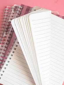 4 piezas/paquete A5 cuaderno espiral con 60 páginas rayadas patrón de flores de dibujos animados lindo 4 diseños surtidos - Multicolor - Ver 4