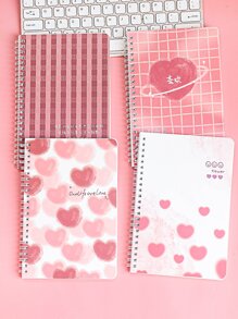 4 piezas/paquete A5 cuaderno espiral con 60 páginas rayadas patrón de flores de dibujos animados lindo 4 diseños surtidos - Multicolor - Ver 2