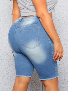 SHEIN SXY Knapp Ficka Sömnlös Nederkant Rev Dragkedja Enkel Plus Size Denim Shorts - Mediumtvätt - Visa 2