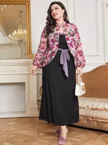 Modelyn 大碼印花燈籠袖襯衫和連衣裙 - 彩色 - 查看 1