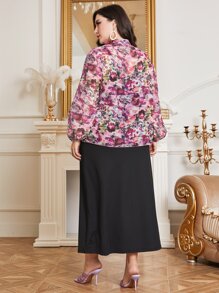 Modelyn 大碼印花燈籠袖襯衫和連衣裙 - 彩色 - 查看 2