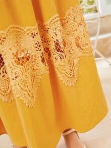 SHEIN 女孩素色蕾絲拼接洋裝 - 黃色 - 查看 6