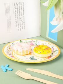 10pcs Butterfly & Floral Pattern Disposable Plate - Multicolor - View 2