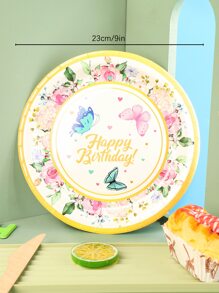 10pcs Butterfly & Floral Pattern Disposable Plate - Multicolor - View 4