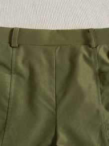 SHEIN Tween Girl Ribbed Knit Halter Top & Shorts Without Belt Bag - Army Green - View 3