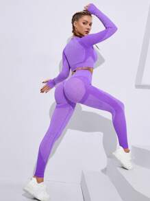 Yoga Basic Seamless Raglan Sleeve Sports Set - Purple - View 1