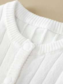 Baby Solid Button Front Ribbed Knit Jumpsuit - White - View 3