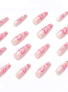 24pcs Long Coffin 3D Rhinestone Decor Fake Nail & 1pc Nail File & 1sheet Tape - Multicolor - View 2