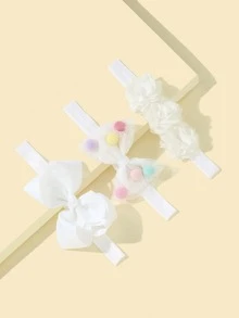 3入組嬰兒花和蝴蝶結裝飾髮帶 - 白色 - 查看 2