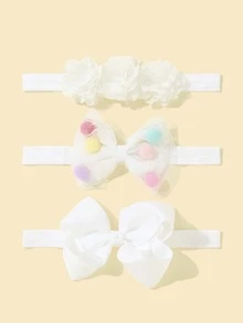 3入組嬰兒花和蝴蝶結裝飾髮帶 - 白色 - 查看 3