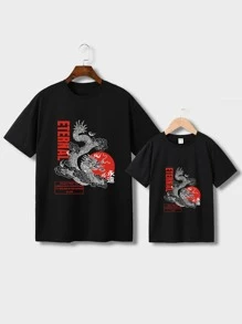 Manfinity Men Letter & Dragon Graphic Tee - Black - View 6