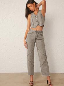 Chaleco lavado con acido con botón mezclilla - Gris Claro - Ver 5