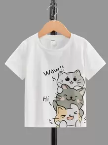 SHEIN Toddler Boys Cartoon & Letter Graphic Tee - White - View 1