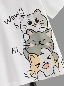 SHEIN Toddler Boys Cartoon & Letter Graphic Tee - White - View 3