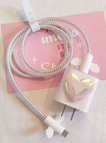 5入組翅膀和愛心裝飾數據線保護套和充電器頭套 - 粉色 - 查看 2