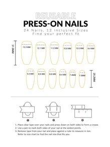 24pcs Long Coffin Checkered Pattern Fake Nail & 1pc Nail File & 1sheet Tape - Multicolor - View 4