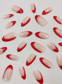 Upgrade Your Look with 24pcs Long Oval Red French Style Fake Nail & 1sheet Tape & 1pc Nail File - Multicolor - View 4