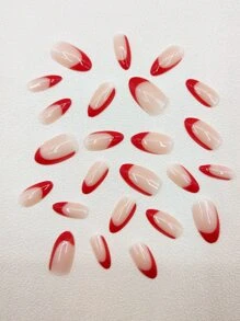 Upgrade Your Look with 24pcs Long Oval Red French Style Fake Nail & 1sheet Tape & 1pc Nail File - Multicolor - View 5