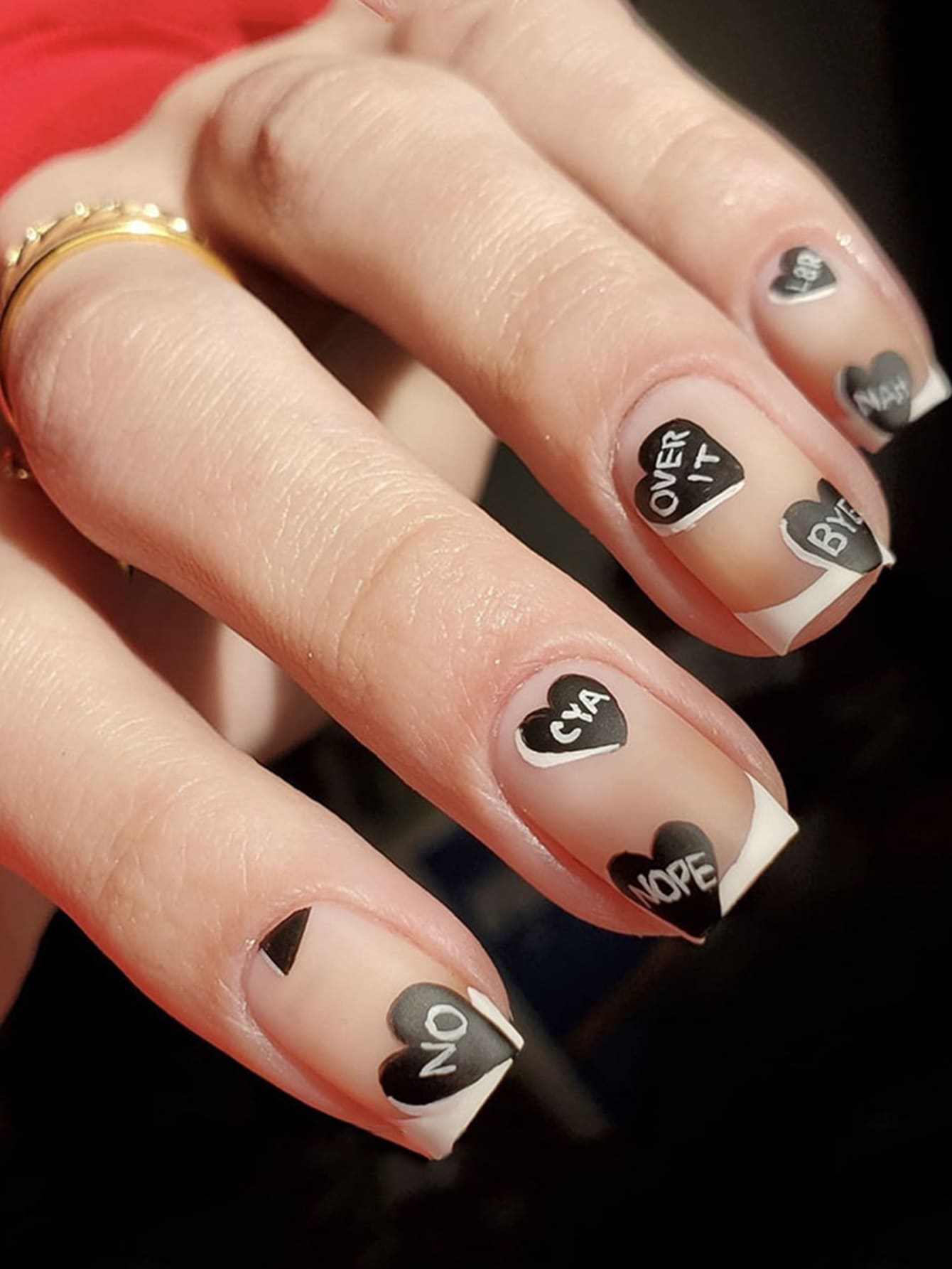 24pcs Short Square Heart Pattern Fake Nail & 1pc Nail File & 1sheet Nail Tape - Multicolor - View 1