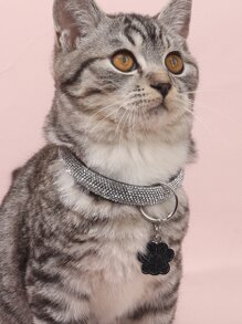 1件时尚优雅的宠物爪印吊坠项链，镶嵌水钻，适合猫狗在家和户外佩戴，可用作宠物配饰。 - 彩色 - 查看 3