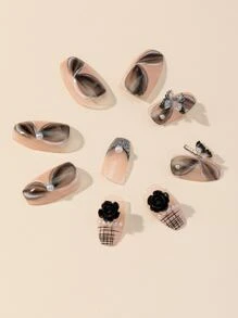 24pcs Short Coffin 3D Butterfly Decor Fake Nail & 1pc Nail File & 1sheet Tape - Multicolor - View 5