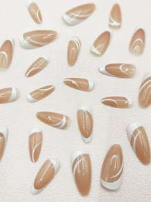 24pcs Long Almond Two Tone Fake Nail & 1pc Nail File & 1sheet Tape - Multicolor - View 3