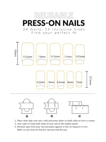 Elevate Your Style with 24pcs Long Square Flower Pattern Flame Fake Nail & 1pc Nail File & 1sheet Nail Tape - Multicolor - View 4