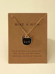 貓吊墜項鍊 - 黑色 - 查看 1