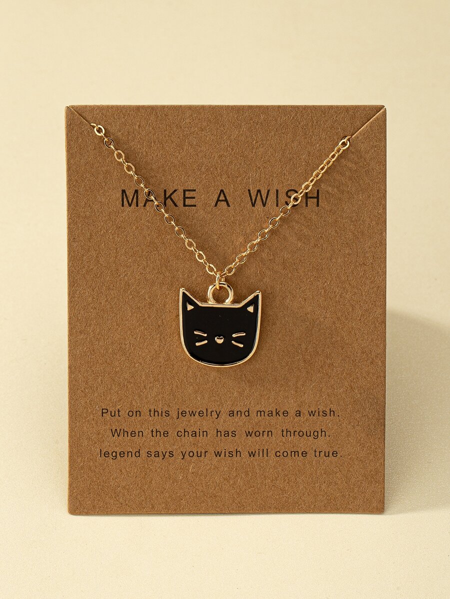 貓吊墜項鍊 - 黑色 - 查看 1