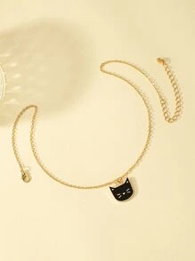 貓吊墜項鍊 - 黑色 - 查看 3