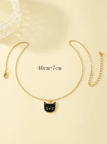 貓吊墜項鍊 - 黑色 - 查看 4