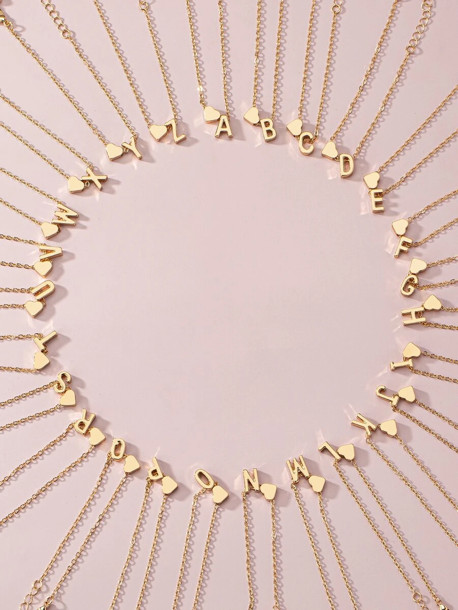 1 vòng tay trang trí hình trái tim & chữ cái trang sức bằng đồng - Vàng - Xem 1