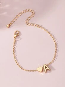 1 vòng tay trang trí hình trái tim & chữ cái trang sức bằng đồng - Vàng - Xem 2