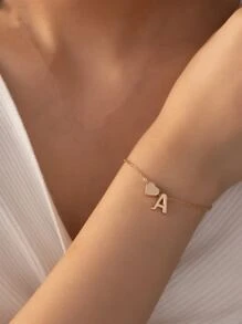 1 vòng tay trang trí hình trái tim & chữ cái trang sức bằng đồng - Vàng - Xem 3