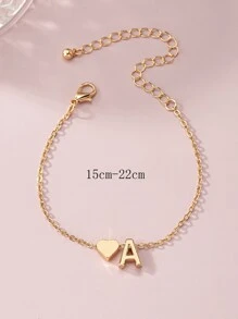 1 vòng tay trang trí hình trái tim & chữ cái trang sức bằng đồng - Vàng - Xem 5