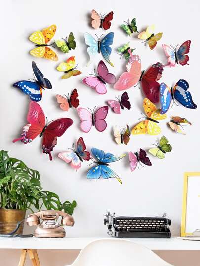 24 件 3D 蝴蝶贴纸、贴纸、墙贴花、乙烯基贴花用于家居装饰、春季装饰品让您的家焕然一新、拉玛装饰贴纸礼物生日毕业