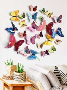 24 件 3D 蝴蝶贴纸、贴纸、墙贴花、乙烯基贴花用于家居装饰、春季装饰品让您的家焕然一新、拉玛装饰贴纸礼物生日毕业 - 彩色 - 查看 2