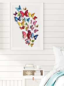 24 件 3D 蝴蝶贴纸、贴纸、墙贴花、乙烯基贴花用于家居装饰、春季装饰品让您的家焕然一新、拉玛装饰贴纸礼物生日毕业 - 彩色 - 查看 4