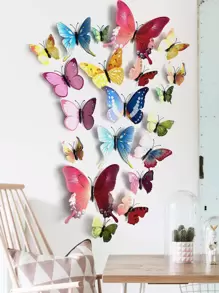 24 件 3D 蝴蝶贴纸、贴纸、墙贴花、乙烯基贴花用于家居装饰、春季装饰品让您的家焕然一新、拉玛装饰贴纸礼物生日毕业 - 彩色 - 查看 5