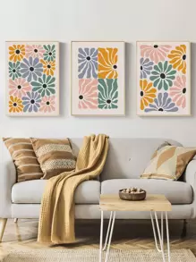 3入組花朵圖案無框畫 - 彩色 - 查看 1