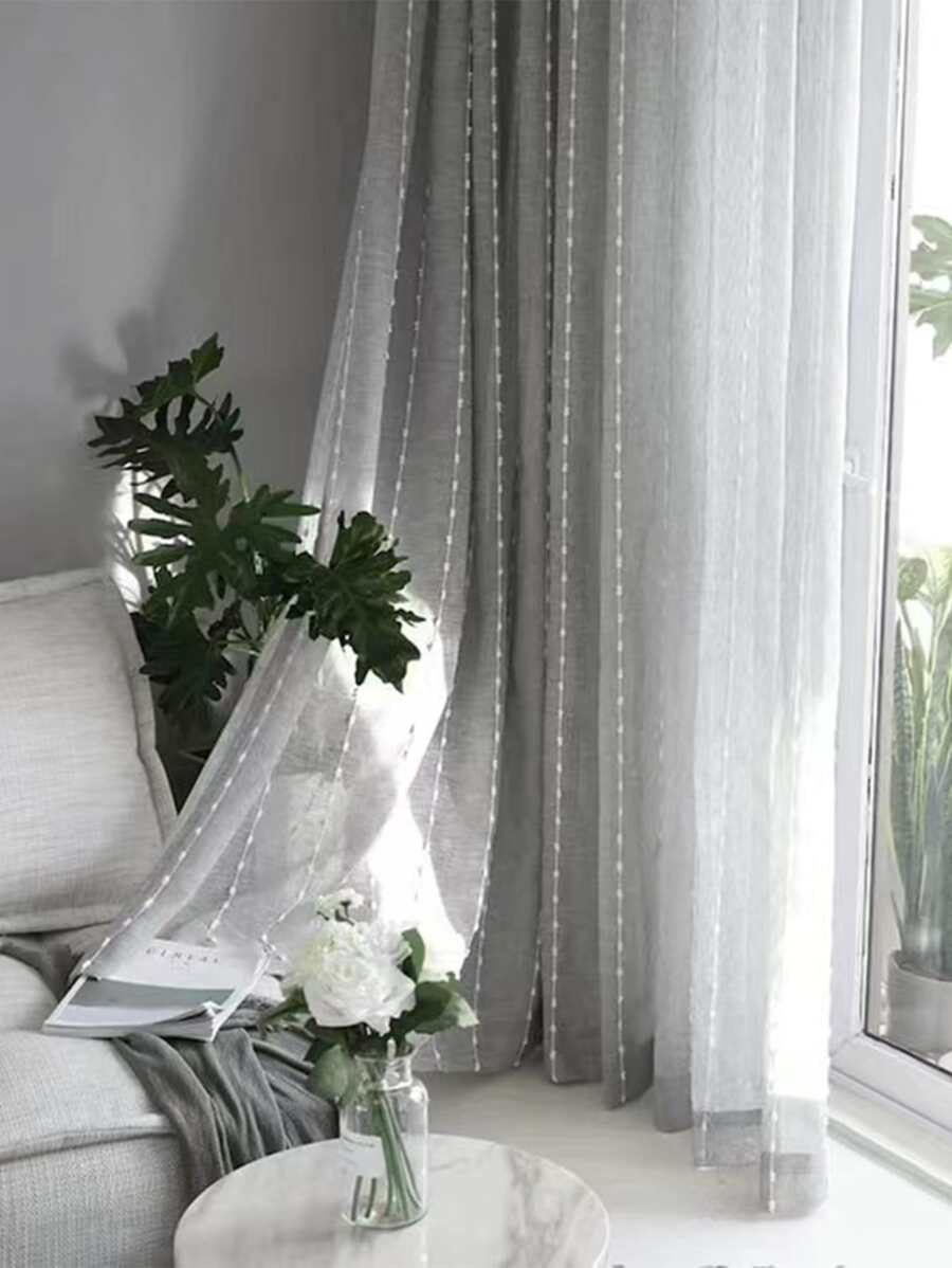 Chi tiết thêu đơn Màn cửa Sheer - Xám - Xem 1