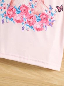 Niñas Camiseta conejo & con estampado de mariposa de manga con volante - Rosa Pálido - Ver 5
